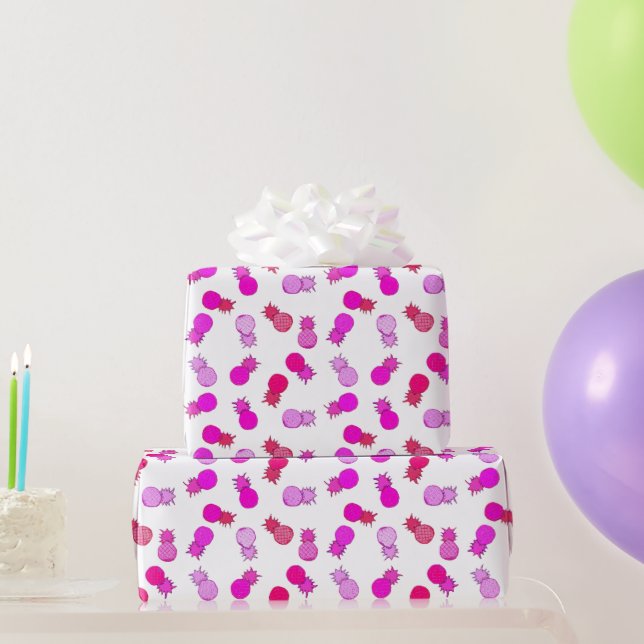 Papel De Regalo Piñas rosadas y rojas modernas (Regalos de fiesta)