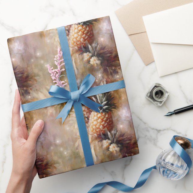 Papel De Regalo Piñas Tropicales Brillan Cumpleaños (Regalar)