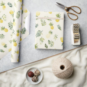 Papel De Regalo Piñas Tropicales Hojas Verdes Cumpleaños