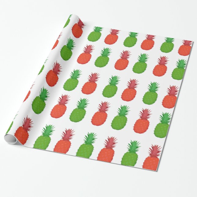 Papel De Regalo Piñas tropicales rojas y verdes del navidad (Desenrollado)