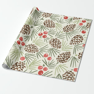 Papel De Regalo Piñas y Bayas de Invierno