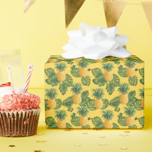 Papel De Regalo Piñas y hojas tropicales con oro (Fiesta de cumpleaños )