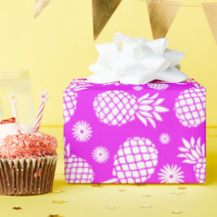 Papel De Regalo Piñas y margaritas envoltura con estampado morado 
