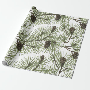 Papel De Regalo Piñas y ramas de Navidad modernas