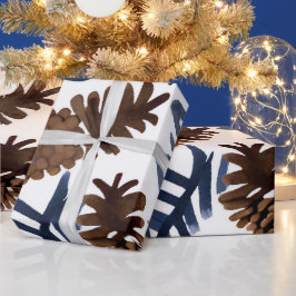 Papel De Regalo Piñas y Ramas | Pintura de Invierno en Acuarela