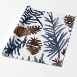 Papel De Regalo Piñas y Ramas | Pintura de Invierno en Acuarela
