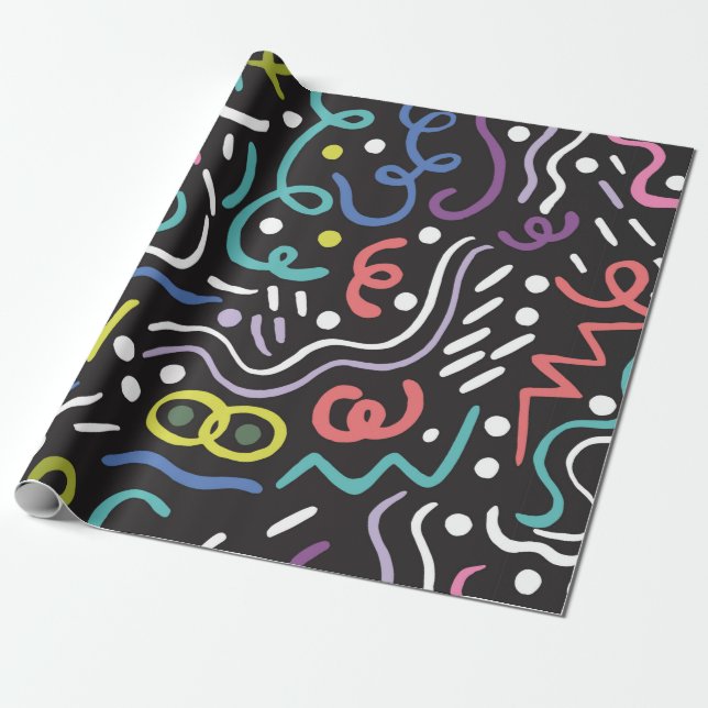 Papel De Regalo Pincel dibujado a mano. Patrón abstracto, zigzags, (Desenrollado)