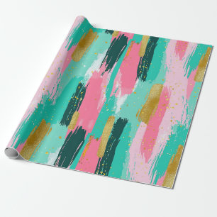 Papel De Regalo Pinceladas abstractas coloridas - menta y rosa
