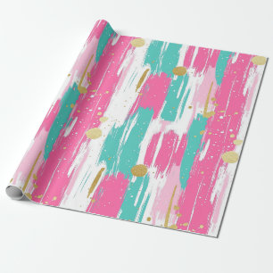 Papel De Regalo Pinceladas abstractas de menta, rosa, blanco y dor
