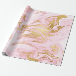 Papel De Regalo Pinceles dorados brillantes de Mármol rosa y past