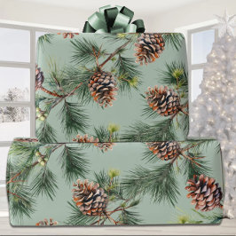 Papel De Regalo Pine Cones Ladin White Pine Gardens Sage Green