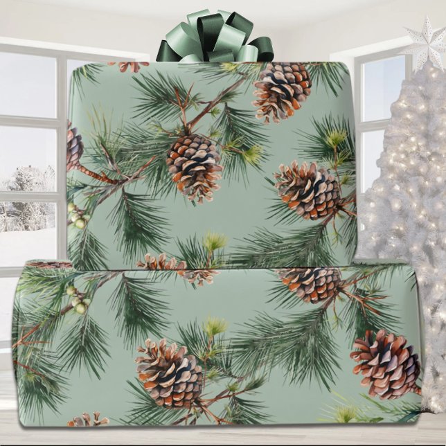 Papel De Regalo Pine Cones Ladin White Pine Gardens Sage Green (Subido por el creador)