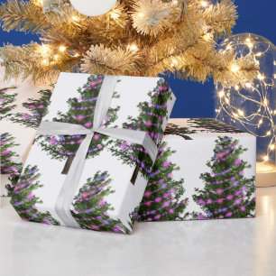 Papel De Regalo Pine Green Christmas Tree con luces moradas