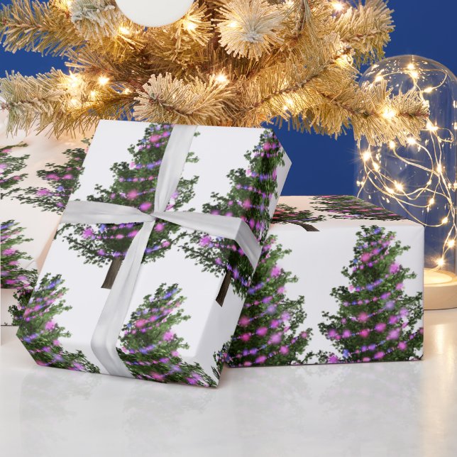 Papel De Regalo Pine Green Christmas Tree con luces moradas (Vacaciones)