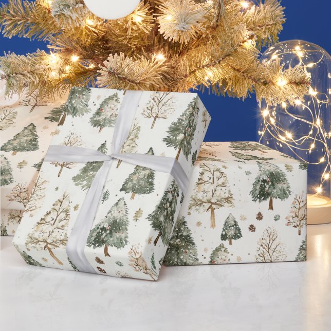 Papel De Regalo Pine Green Cream Christmas Trees (Vacaciones)