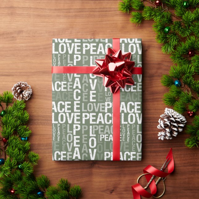Papel De Regalo Pine Green White Peace Love (Regalo de vacaciones)