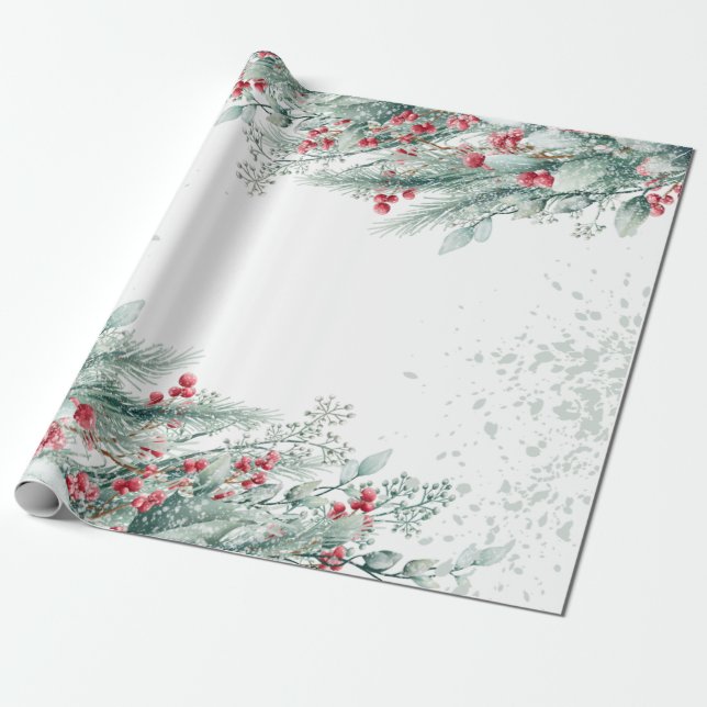Papel De Regalo Pine Tree Brands Berries Holiday (Desenrollado)