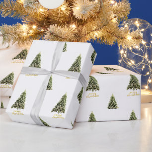 Papel De Regalo Pine Tree Navidades Gold Feliz Navidad