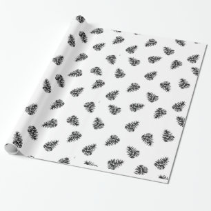 Papel De Regalo Pineconas en blanco y negro