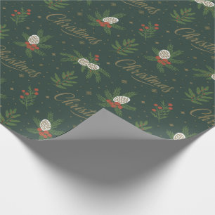 Papel De Regalo Pinecones navideños modernos y Berries rojos