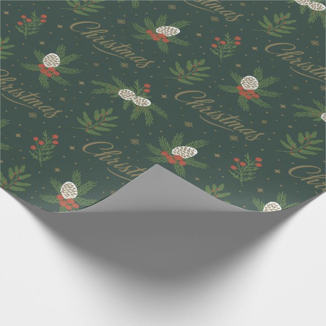 Papel De Regalo Pinecones navideños modernos y Berries rojos (Esquina)