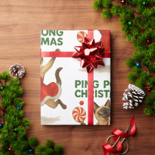 Papel De Regalo Ping Pong Navidad Temático para Amantes de Gatos S