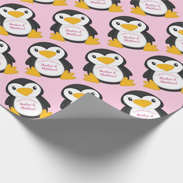 Papel De Regalo Pingüino Baby Shower Pink (Esquina)