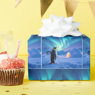 Papel De Regalo Pingüino Bajo Luces del Norte