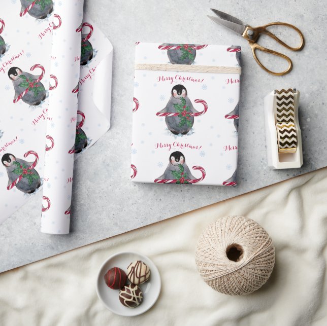 Papel De Regalo Pinguino de acuarela Feliz Navidad (Artesanía)