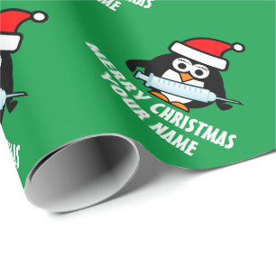Papel De Regalo Pingüino de enfermera Santa con Navidades de jeri