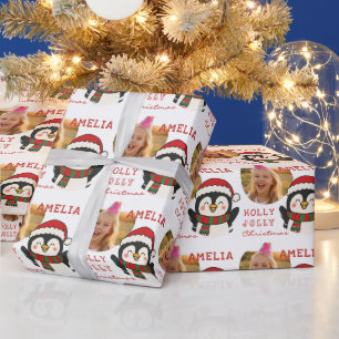 Papel De Regalo Pingüino de Navidad Lindo Foto Personalizada