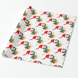 Papel De Regalo Pingüino del esquí de la nieve