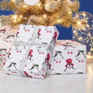 Papel De Regalo Pingüino navidad con sombrero superior