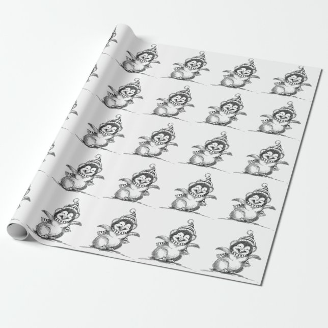 Papel De Regalo Pingüino Navidad, pájaro bebé feliz (Desenrollado)