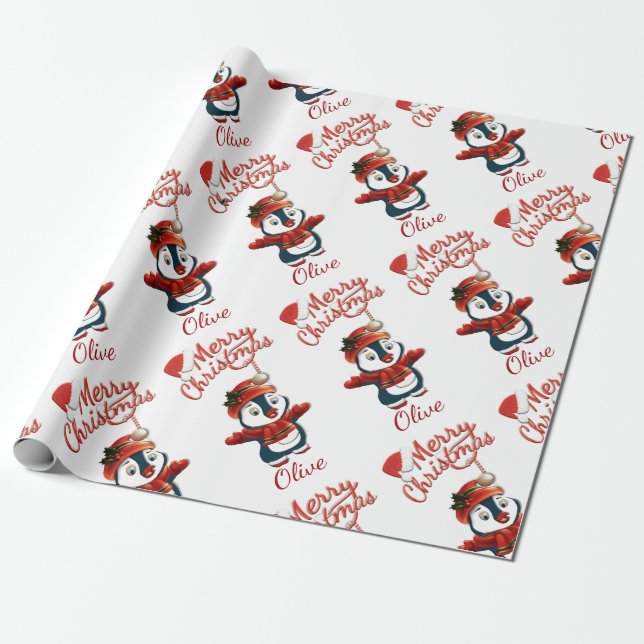 Papel De Regalo Pingüino navidad | Personalizado (Desenrollado)