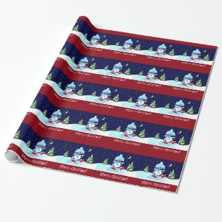 Papel De Regalo Pingüino navidad tratando de patinar + texto perso