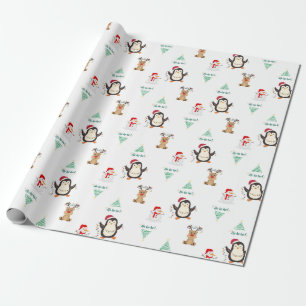 Papel De Regalo Pingüino, reno, nieve, Navidades de amigos festivo