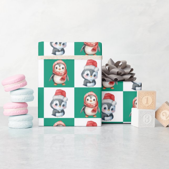 Papel De Regalo Pingüino Santa acuarela Patrón de navidad de los c (Baby Shower)