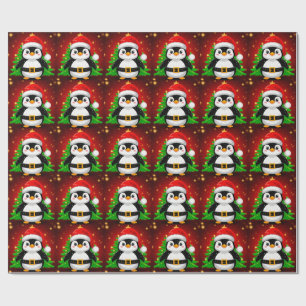 Papel De Regalo 🐧 Pingüino Santa Claus Árbol de Navidad Diversión