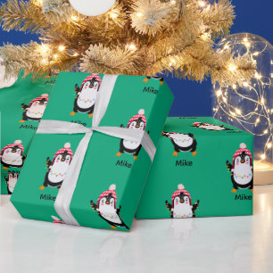 Papel De Regalo Pingüino torbellino con luces Navidades
