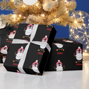 Papel De Regalo Pingüino torbellino con luces Navidades