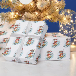Papel De Regalo Pingüinos Acuáticos Esquiando En Nieve