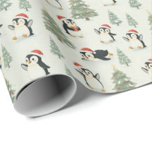Pingüinos adorables de acuarela Navidad Bosque Fie