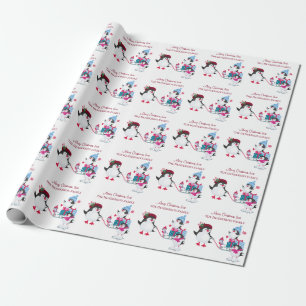 Papel De Regalo Pingüinos Adorables en la Nieve Feliz Navidad