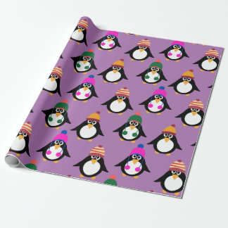 Papel De Regalo Pingüinos cortos con un patrón de gorra invernal