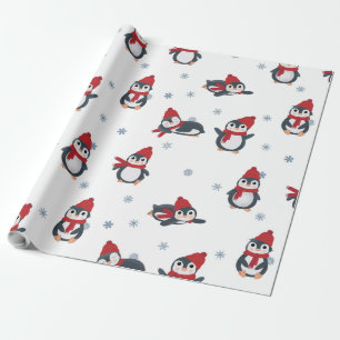 Papel De Regalo Pingüinos Cutos Aves de Invierno Animales Árticos