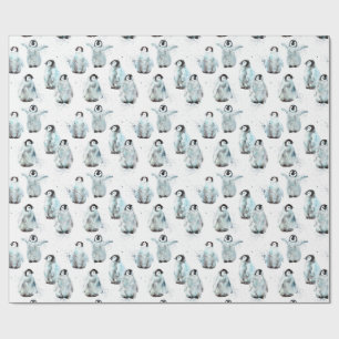 Papel De Regalo Pingüinos de Acuarela de Invierno Baby Shower