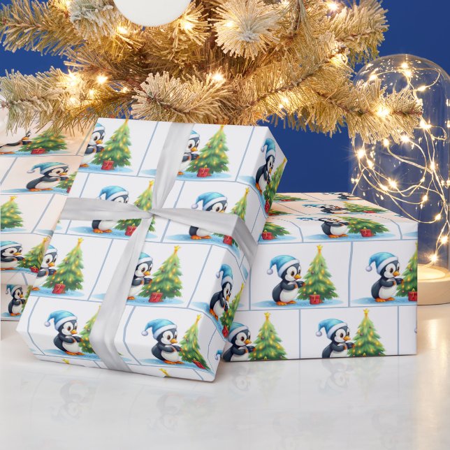 Papel De Regalo Pingüinos de Navidad en acuarela (Vacaciones)