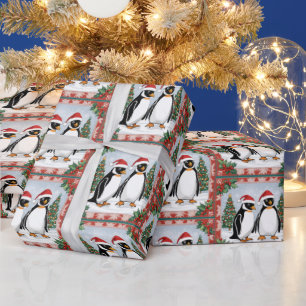 Papel De Regalo Pingüinos de Navidad y árbol de Navidad