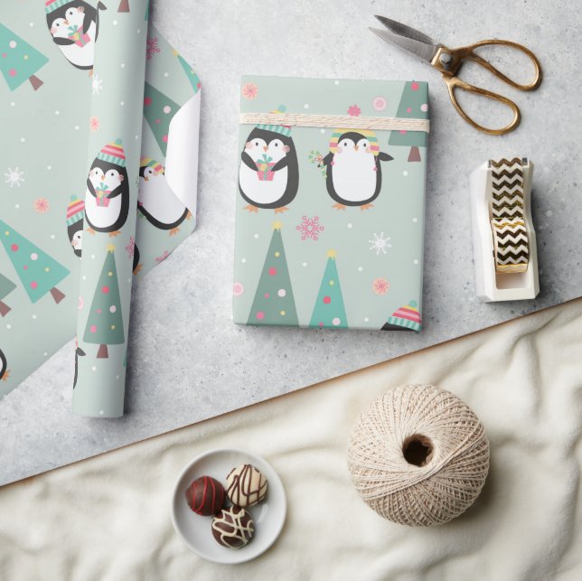 Papel De Regalo Pingüinos de Navidades Cutos (Artesanía)